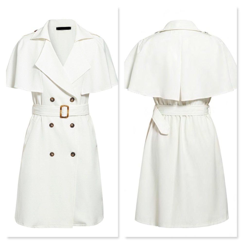 White Trench Double Breasted Belted Midi Dress - Picture 5 of 8